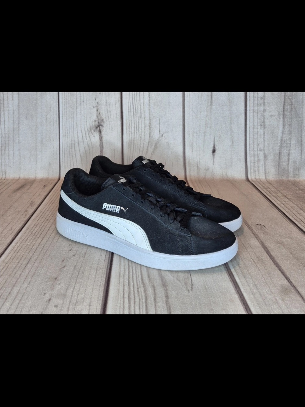 PUMA Men's Size 11.5 Suede Smash V2 Sneakers Black/White/Silver 364989-01